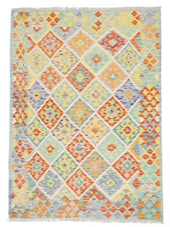 Kilim Afghan Old Style Rug Hand Woven 151X204 Green/Orange Afghanistan