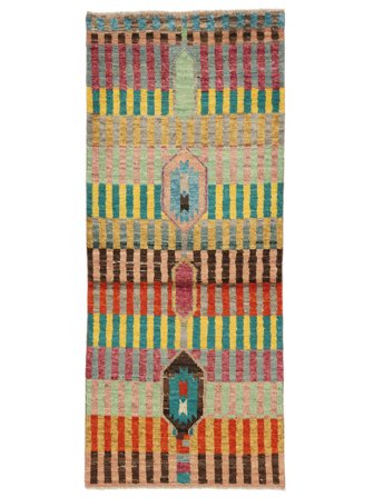 Annodato A Mano Berber Colourful Tappeto 81X195 Di Lana Verde/Arancione Piccolo