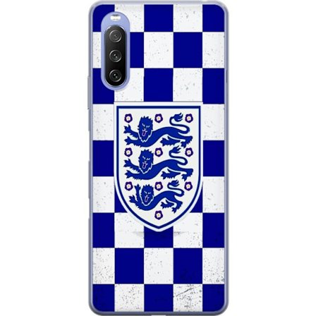 Yhteensopiva Puhelinkuori Sony Sony Xperia 10 III Lite Graafinen shakkiruudukkokuviointi sinisellä ja valkoisella, klassisella heraldisella vaakunall