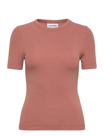 Modal Rib Crew Neck Tee T-shirts & Tops Short-sleeved Rosa Calvin Klein*Betinget Tilbud
