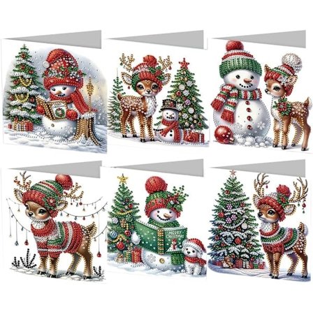 6 stk. diamantmaleri DIY prik borekort juleserie gavekort grænseoverskridende nyt klistermærke borekort HK052