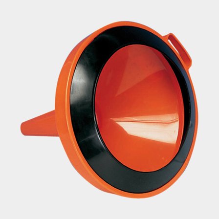 Bränsletratt med smutsfilter, Ø200 mm, med skvalpkant, plast, orange