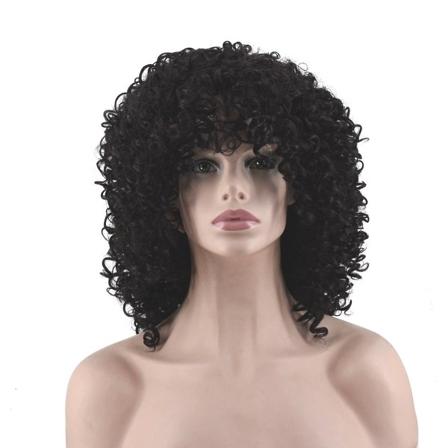 Kvinner Parykk Afro Naturlig Svart Liten Tape Bangs Hårtrekk W370