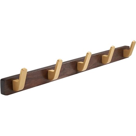 Generisk vægmonteret knagerække, entre knagerække, metal træ knagerække med 5 rustikke kroge til frakke, tørklæde, taske, håndklæde, nøgle, valnød 