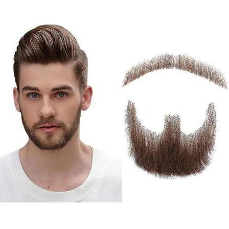 Falskt skjegg realistisk 100 % ekte hår, helt håndknyttet geiteskinn, brunt for menn, sminke, underholdning/drama (hz06)