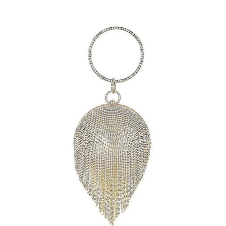 Naisten pyöreä pallo-clutch-laukku, häikäisevä täysristillinen tupsu-rengaskahvainen lompakko, iltapuku