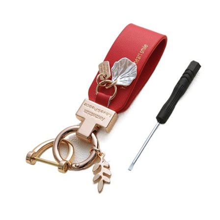 Läder Blomma Bil Nyckelring Bil Hänge GOLD&RED