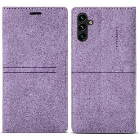 Laadukas suojakotelo Samsung Galaxy A15 4G:lle, magneettinen automaattisesti sulkeutuva nahkainen flip-puhelinkotelo, violetti