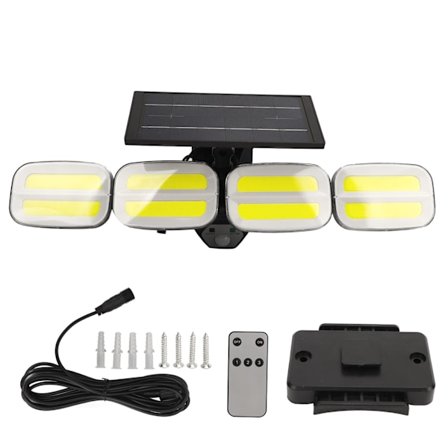 Udendørs solcellelamper med bevægelsessensor - 4 hoveder, 800 lm, 6500 K, 360 graders vidvinkelbelysning, IP65 vandtæt, 200 LED