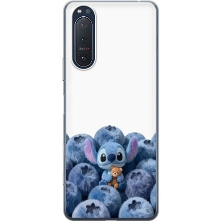 Kompatibel Mobilcover til Sony Sony Xperia 5 II Sød blå karakter blandt blåbær med bamse i blød og legende illustration