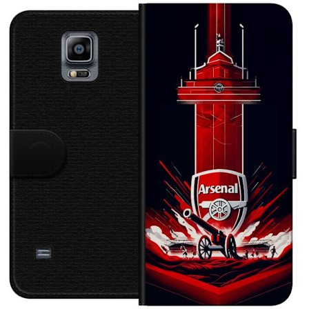 Yhteensopiva Lompakkokotelo Samsung Galaxy Note 4 Arsenal-embleemi, jossa tykki ja stadionmotiivi voimakkaassa punaisessa ja valkoisessa urheilusuunni