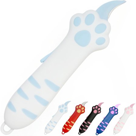 Kattepote Eskeåpner, 2025 Ny Uttrekkbar Katteklo Kniv Søt Katte Eske Papirkutter, Bærbar Katte Uttrekkbar Kniv (Blå)