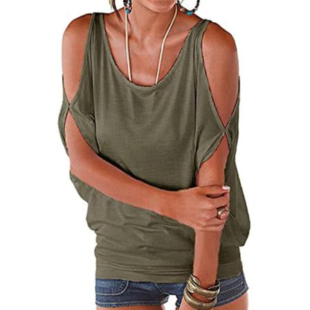 Cold Shoulder Top Dam T-shirt Kortärmad Bomull Casual