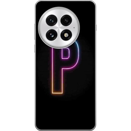 Kompatibel Mobilcover til OnePlus OnePlus 13 Minimalistisk neonbogstav P i farvegradient og lyseffekt mod sort baggrund i digital neonstil