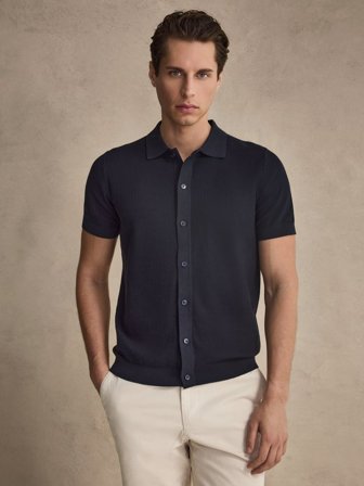 John Henric Men's Marineblaues Kurzarmhemd Regular Fit Size S