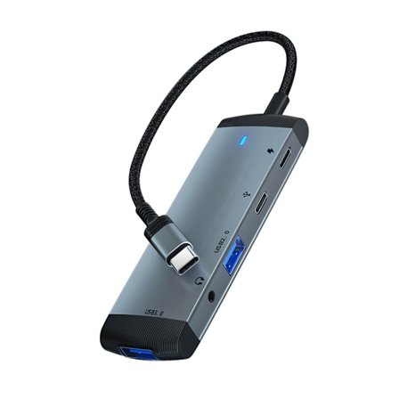 5-i-1 Typ C Ultrasnabb dockningsstation USB 3.0/ USB 2.0/3.5mm 60W PD Charging Multiple Data Transfer Hub för bärbar dator