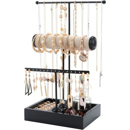 Elegant 3-Tier Antique Bronze T-formad smyckesdisplaystativ för