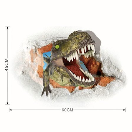 En 45 × 60CM 3D ødelagt væg dinosaur vægklistermærker soveværelse stue