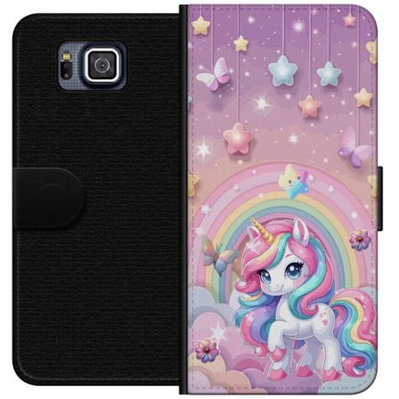 Kompatibel Tegnebogsetui til Samsung Galaxy Alpha Magisk enhjørning med regnbue manke, stjerner og sommerfugle mod en pastelfarvet himmel med skyer