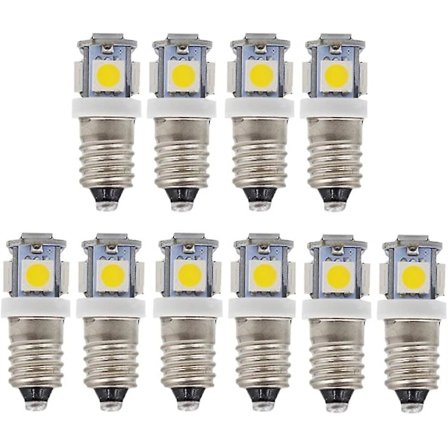 10 stk. E10 12v Cool White LED Pærer 5smd 0.5w 50lm Lampe Varm Hvid