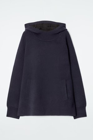 COS Women's Oversized Double Faced Wool Hoodie in Blue