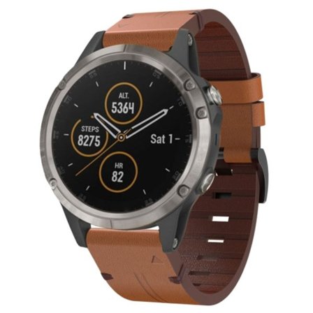 För Garmin Fenix ​​5 22mm Läder Stål Spänne Watch Band