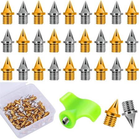 1/4 tomme piggsko i karbonstål, 110 stk lettere piggsko brukt til friidrettssprint eller langrenn