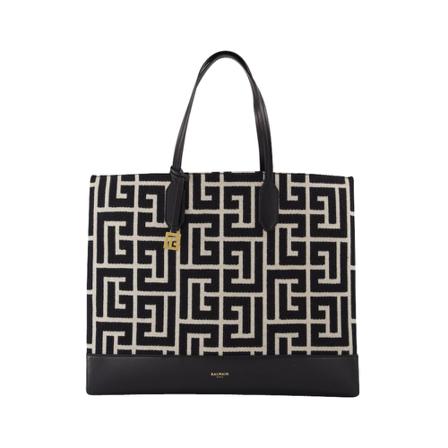 Balmain, Monogram Tote Bag Zwart, Dames, Maat:ONE Size,voering