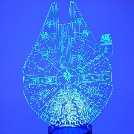 Optinen illuusio 3D hehku LED-valaistuslelut Yövalo 7 väriä vaihtava sisustuslamppu (Star Wars Millennium Falcon -malli)