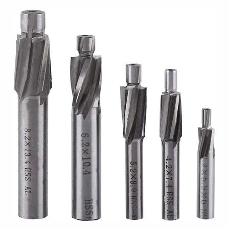 5st set HSS-AL raka skaft försänkningsändfräsar