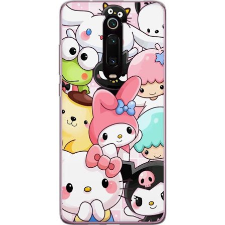 Kompatibelt Mobildeksel til Xiaomi Mi 9T Pro Tett mønster av søte figurer med store øyne i ulike farger og uttrykk med LABUBU-tekst