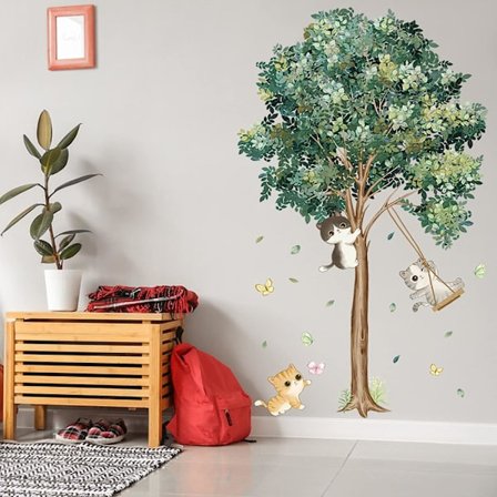 Trooppinen vihreä kasviseinätarra, irrotettava puuseinätarra M