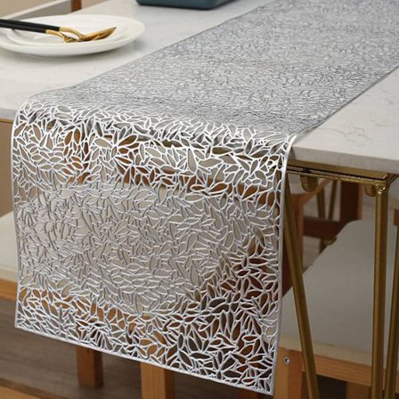 Perforeret bordløber, skridsikker, dekorativ PVC dækkeserviet, varmebestandige måtter til hjemmefest, køkken, spisestue dekoration (150 cm x 30 cm) (
