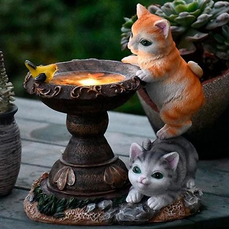 Kissan puutarhafiguurit ulkokoristeet, ulkoaurinkopatsas LED-valoilla terassille, nurmikolle, pihan taidekoristelu, tupaantuliaispuutarhalahja (