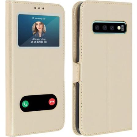 Fodral till Samsung Galaxy S10 Folio Cover Dubbelfönsterfunktion Guldstativ