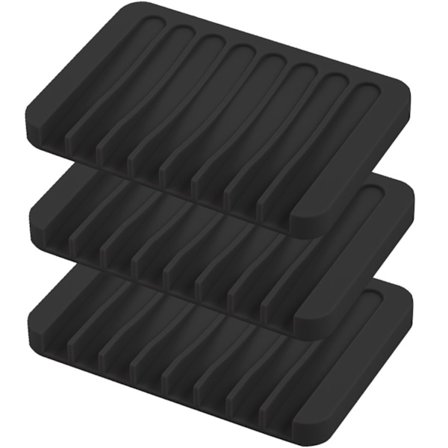 Självdränerande diskställ, 3-pack silikon vattenfallsavlopp, badrumstvålhållare (svart)