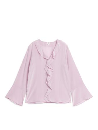 Seidenbluse mit Rüschen - Lila