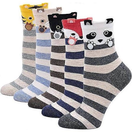 Søde dyresokker til kvinder Trendy tegneserie hund kat sjove Kawaii sokker Piger Nyhed Bomuldsstrømper Jule sokker, Størrelse 36-41, 5 par