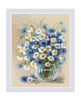 Broderikit Billede Margueritter og kornblomster - Riolis