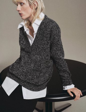 Mango Speckled V-Neck Sweater - Multi/patterned - XL