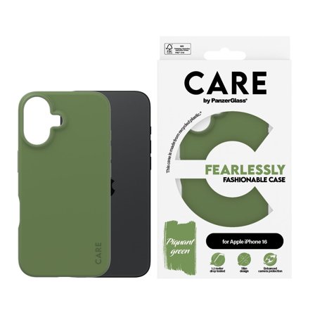 CARE by Panzer Fashionable Case Green iPhone 16 PanzerGlass - High quality tempered glass screen protector