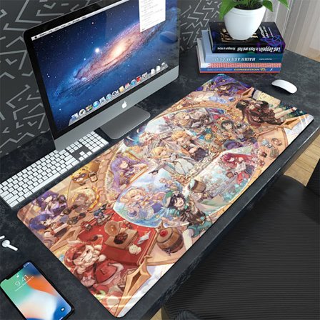 Spel Yuanshen tecknad kontors tangentbord dator skrivbordsunderlägg stor kreativ matta vattentät smutsavvisande förtjockad musmatta,400*900*3mm