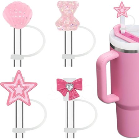 8mm 4 stk. Bling Sugerrørdeksel for Stanley Cup, inkludert Bjørn Sløyfe Skjell Stjerne Sugerrørstopper Søte Rosa Sugerrørdeksel Tilbehør for 20 30 40 