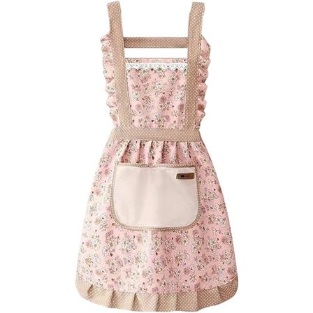 Buywis Justerbart Kjøkkenforkle Dame Kokkeforkle med Lommer Blomsterforkle Arbeidsforkle Bakeforkle Kokkeforkle