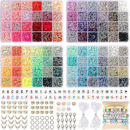 9600 stk Leireperler til smykkeproduksjon, 96 farger Spacer Heishi Perler Flat Rund Polymer Leireperler med bokstavperler [DB]