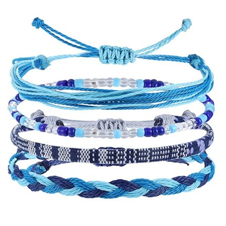 4-pak Strandarmbåndssæt til mænd og kvinder - Justerbare flettede rebarmbånd, Surfer Boho Sommerankelarmbånd, Håndlavet snor J
