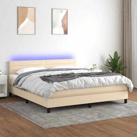 Maison Exclusive - Sengebund med lameller og LED madras Creme 180x200 cm Stof