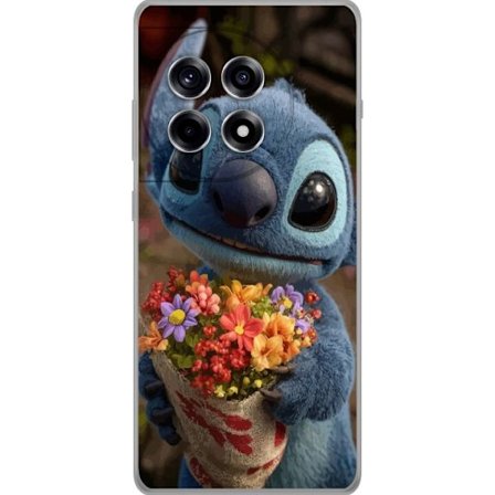 Kompatibelt Mobilskal till OnePlus OnePlus 12R Söt blå figur med stora ögon som håller färgglad blombukett i varm och gullig stil