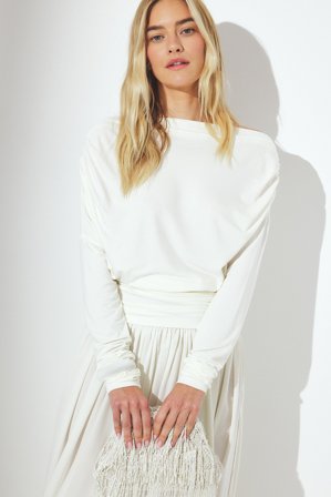 NA-KD Soft Line drapiertes Langarm-Top - Langarmshirts - OffWeiß - XS (EU 32)