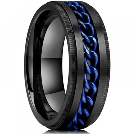 Intertwine Sort Blå Rustfrit Stål 8mm Ringe til Mænd Spinner Fidget Ring Angst Ring til Mænd Curb Chain Inlay-10